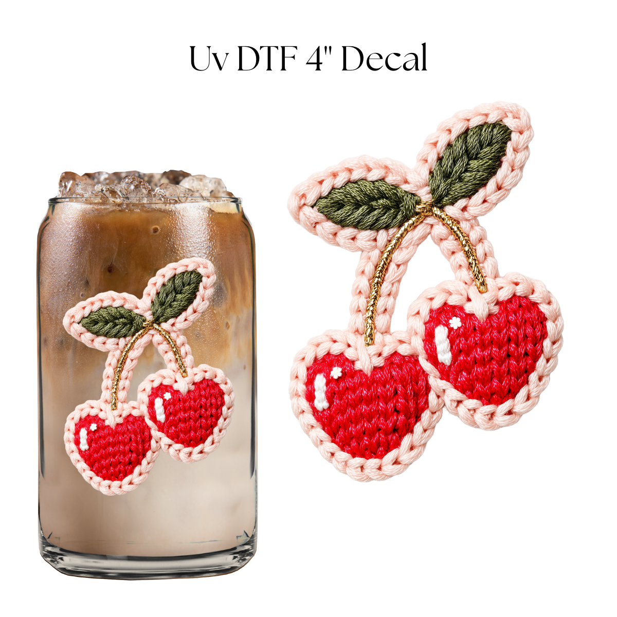 Cherry Hearts Faux Yarn 4” UV DTF Decal