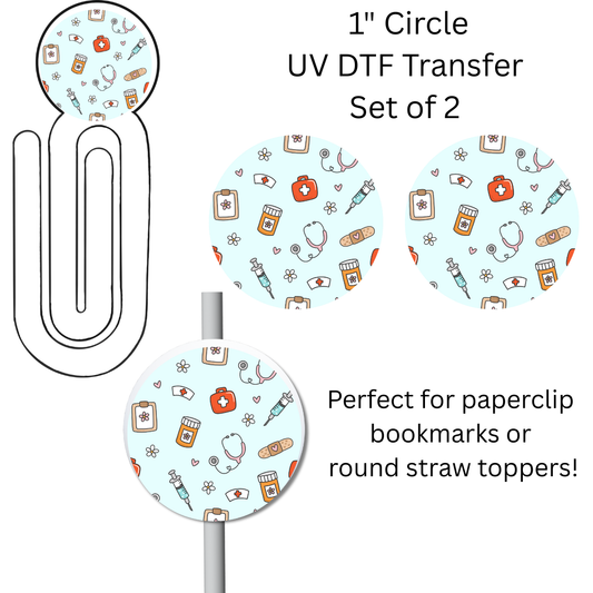 Blue Medical 1” UV DTF Transfer For Paperclip Bookmark or Straw Topper SET OF 2