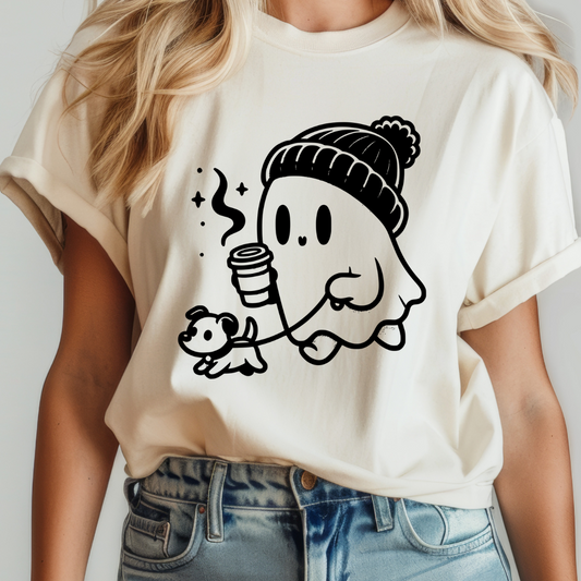 Ghostie Coffee Dog Single Color Dtf Transfer (print to order)