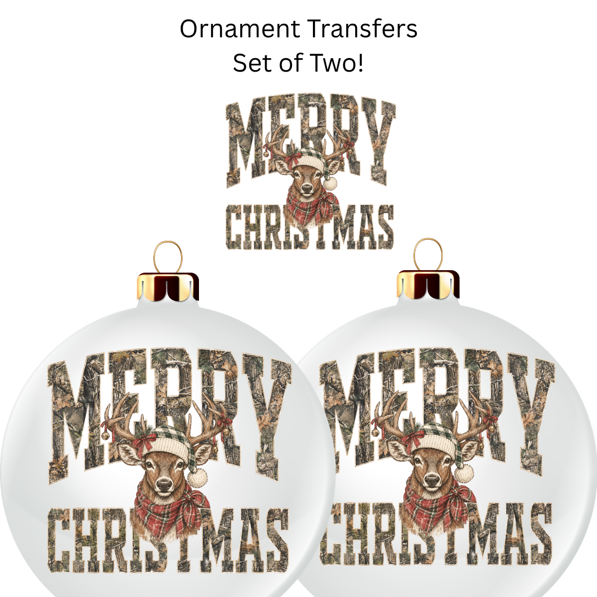 Camo Merry Christmas Ornament Transfer UV DTF (Set of 2)
