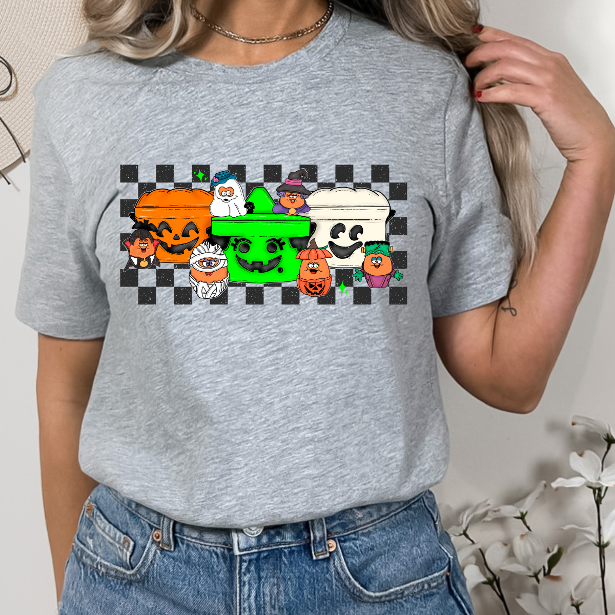 Checkered Halloween Buckets DTF TRANSFER