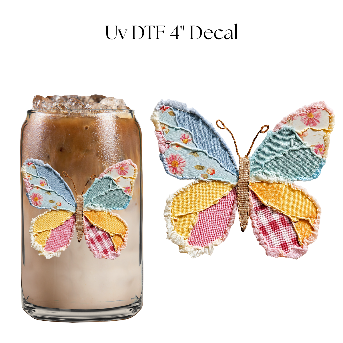 Faux Quilt Butterfly 4” UV DTF Decal
