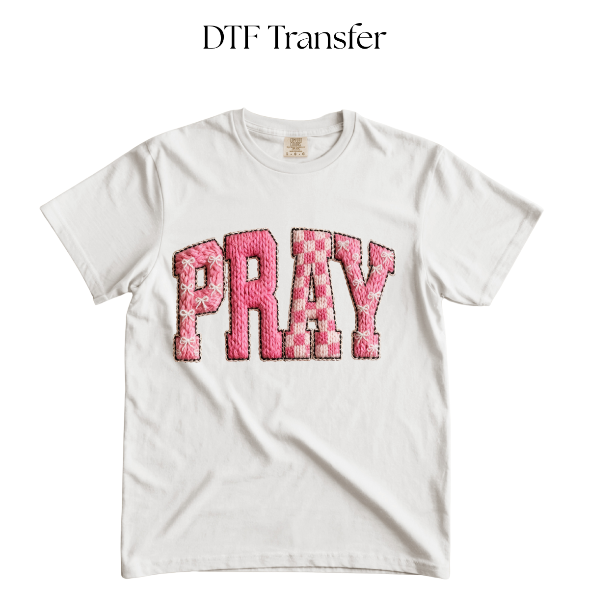 Pink Pray Faux Yarn DTF Transfer