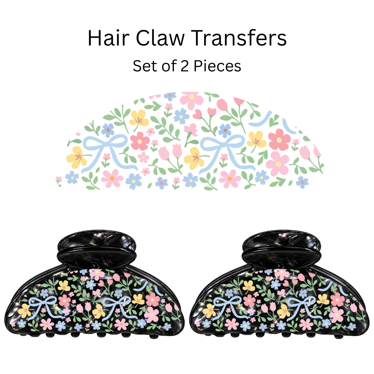 Pastel Floral Bow UV DTF Transfer for 3.19” Claw Clip (Set of 2)