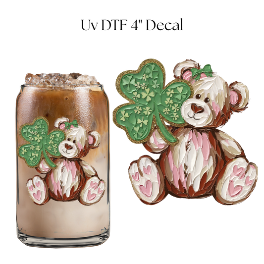Bear and Clover Painting 4” UV DTF Decal