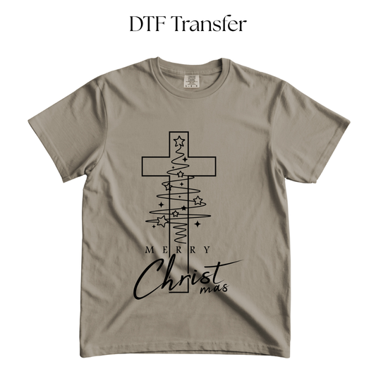 Merry Christ Mas Cross Single Color DTF Transfer