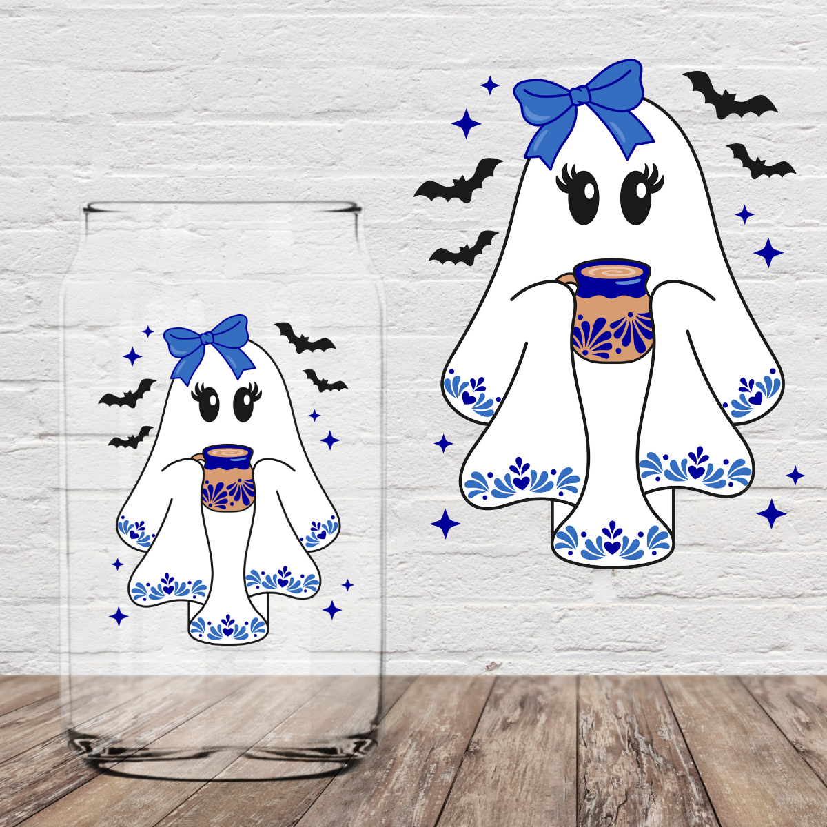 Ghostie Blue Talavera 4" UV DTF (print to order)