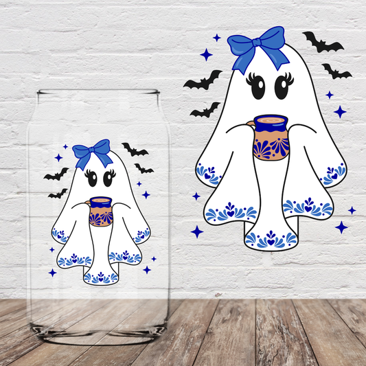 Ghostie Blue Talavera 4" UV DTF (print to order)