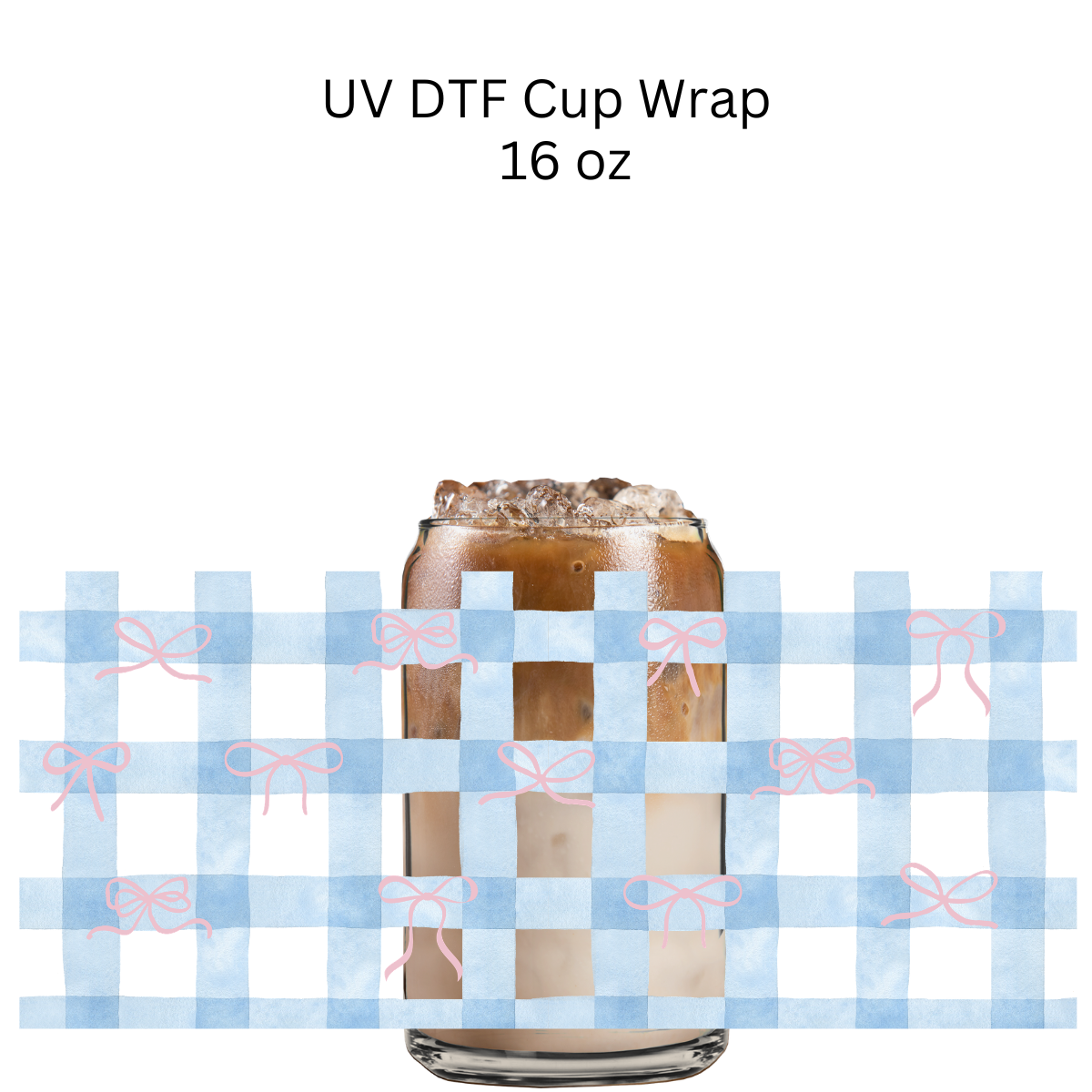 Pink Bows Blue Plaid UV DTF Cup Wrap