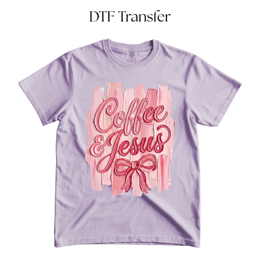 Stripped Coffee and Jesus Pink DTF Transfer