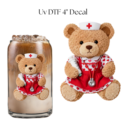 Valentine Nurse Bear 4” UV DTF Decal