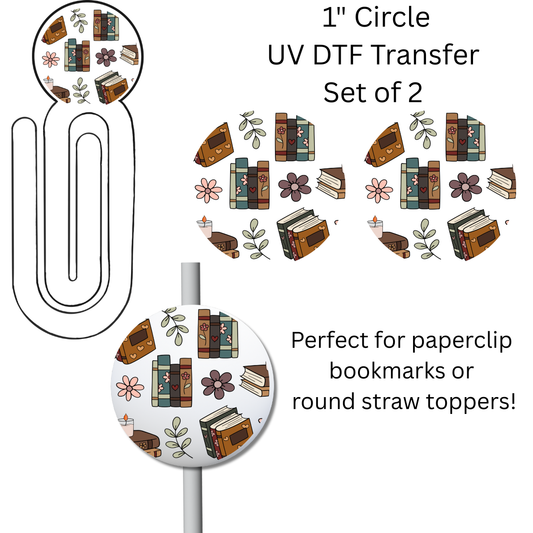 Mauve Books 1” UV DTF Transfer For Paperclip Bookmark or Straw Topper SET OF 2