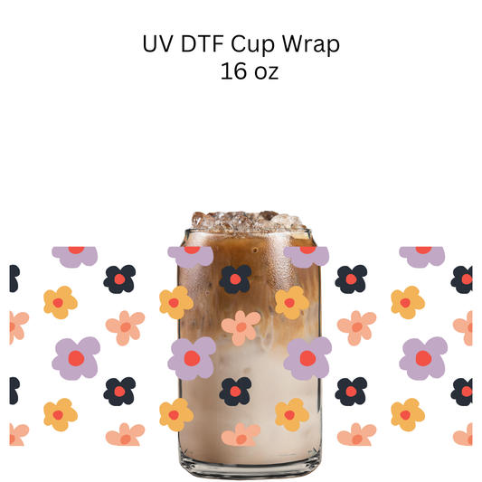Purple Yellow Orange Flowers UV DTF Cup Wrap