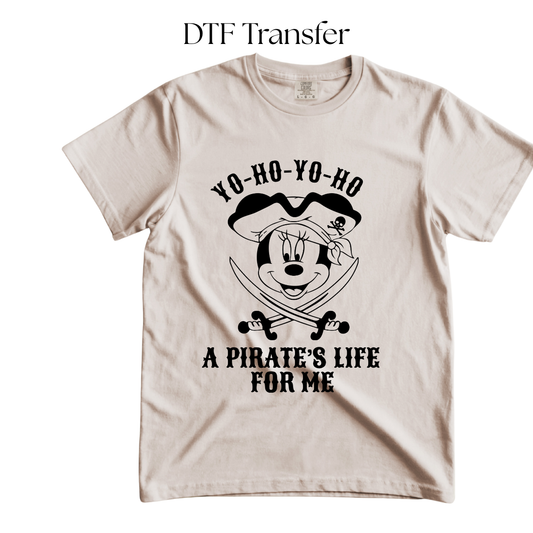 Girl Mouse A Pirate's Life For Me Single Color DTF Transfer