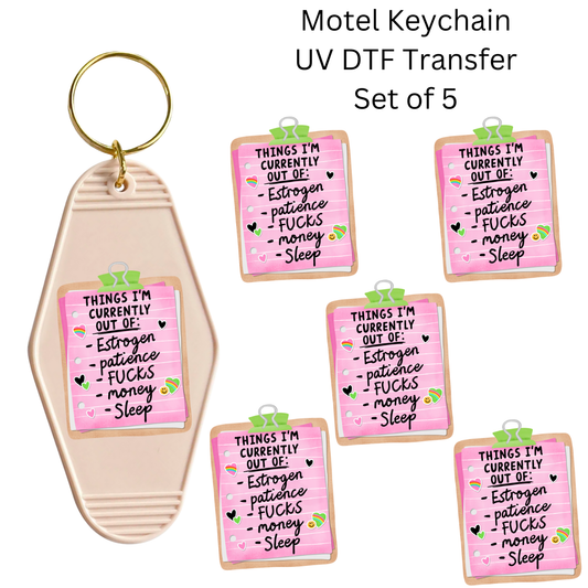 Things Im Currently Out Of Set of 5 Keychain Transfers