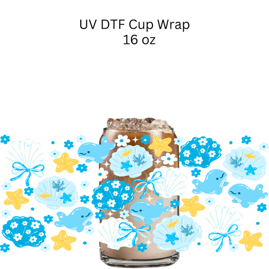 Blue Whales and Seashells UV DTF Cup Wrap