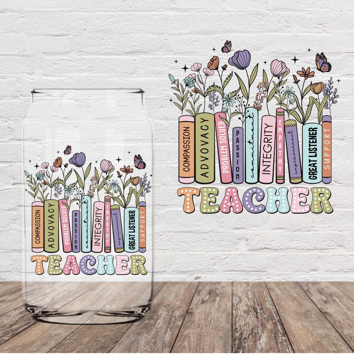 Floral Teacher Book 4" UV DTF (Print to Order)