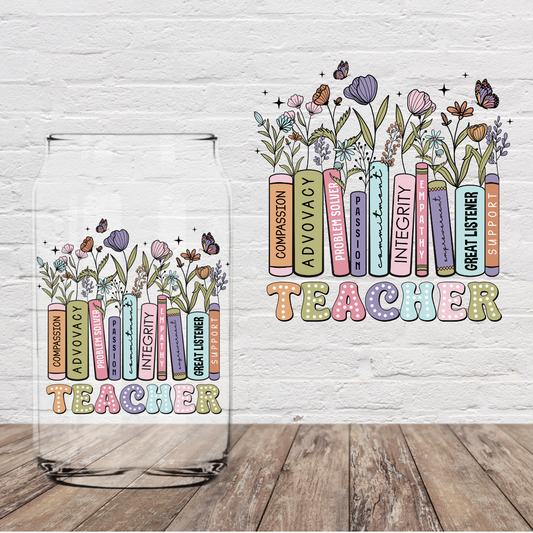 Floral Teacher Book 4" UV DTF (Print to Order)