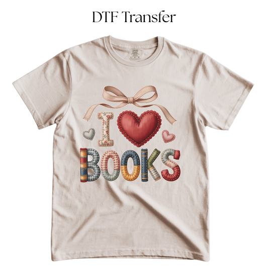 I Love Books Patches DTF Transfer