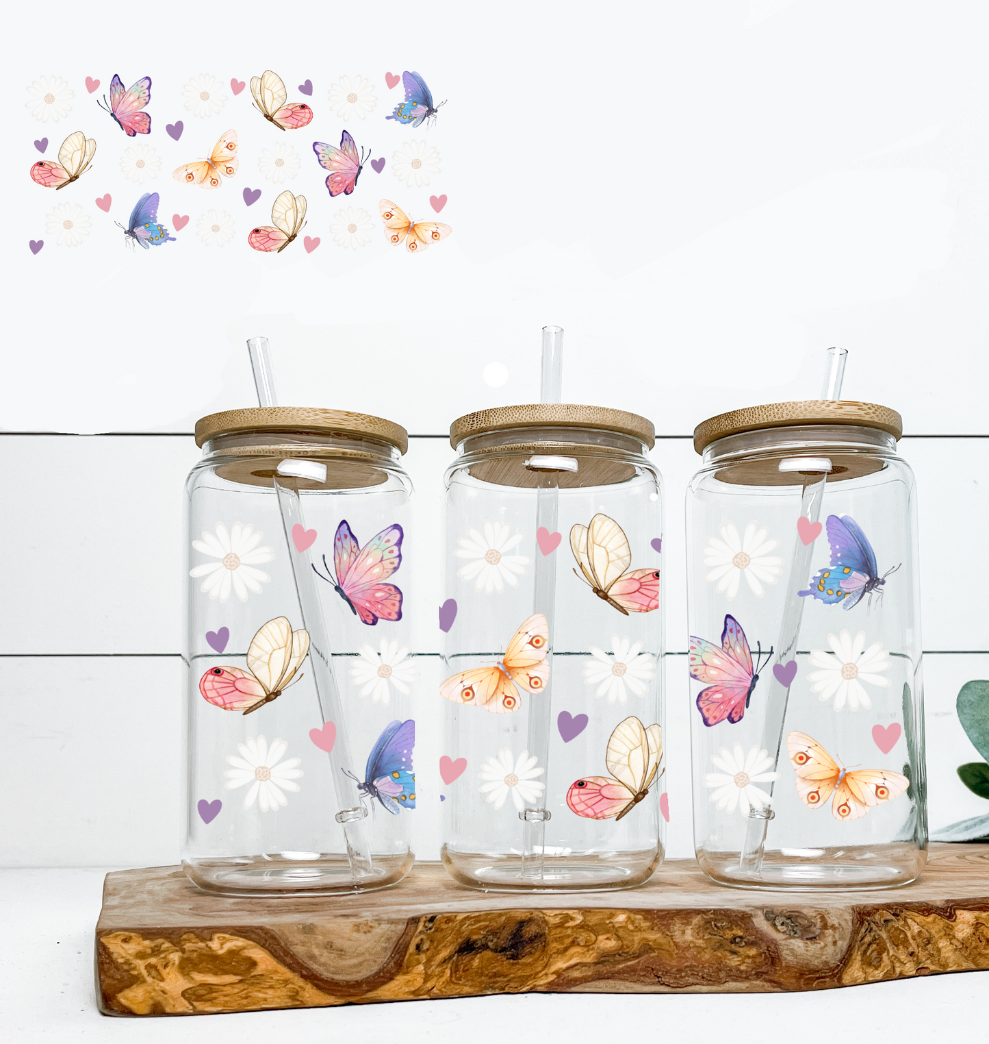 Butterfly & White Flowers UV DTF DOUBLE SIDED