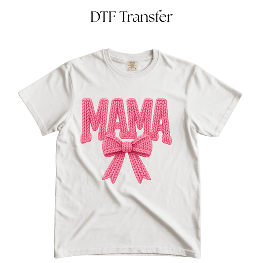 Pink Mama Bow Faux Yarn DTF Transfer
