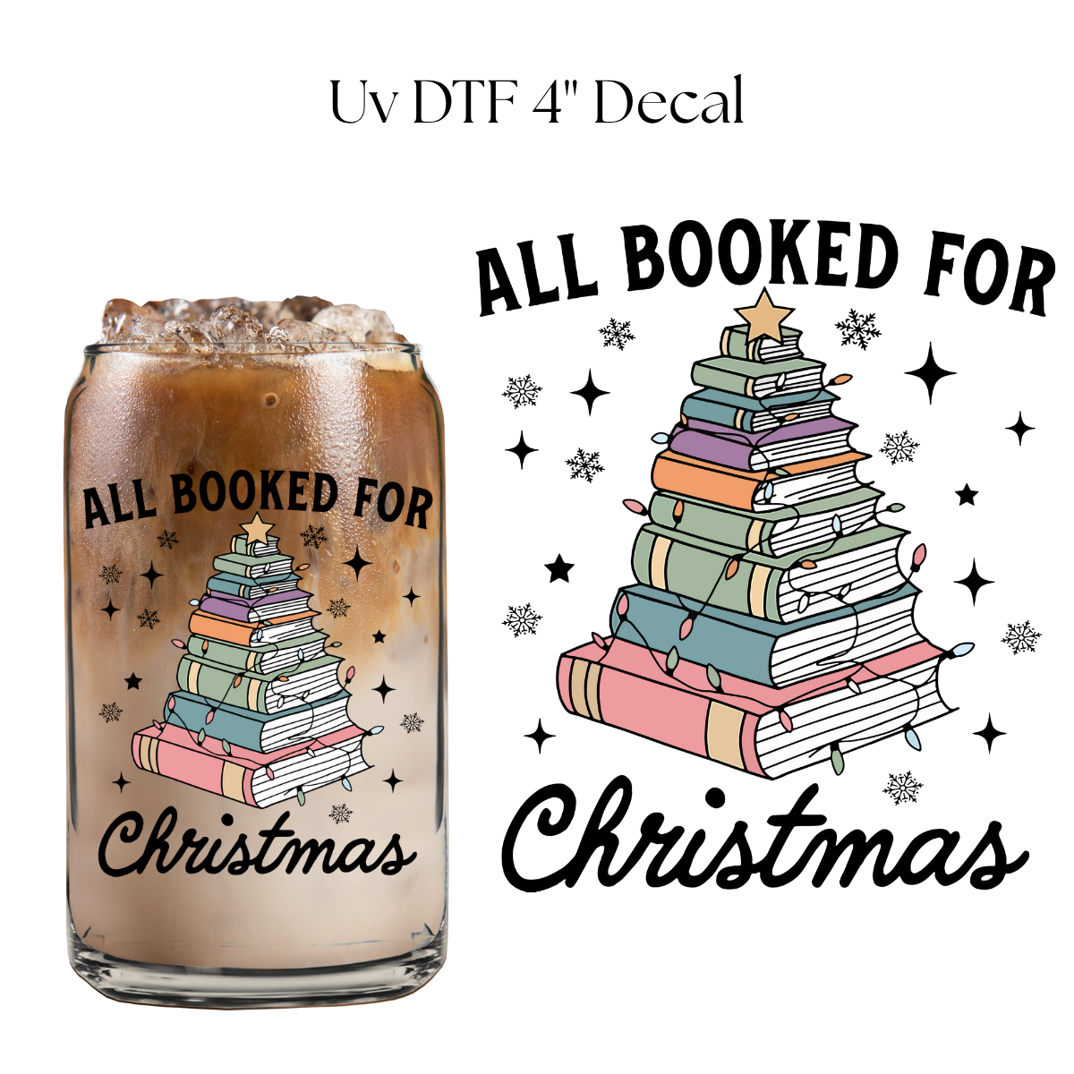 All Booked For Christmas Closed Books 4” UV DTF Decal