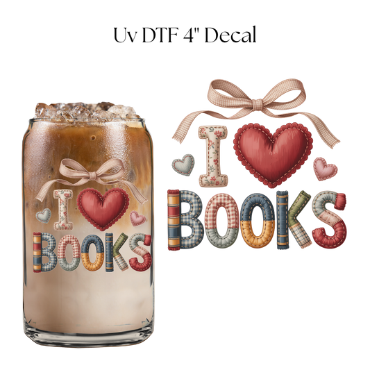 I Love Books Patches 4” UV DTF Decal