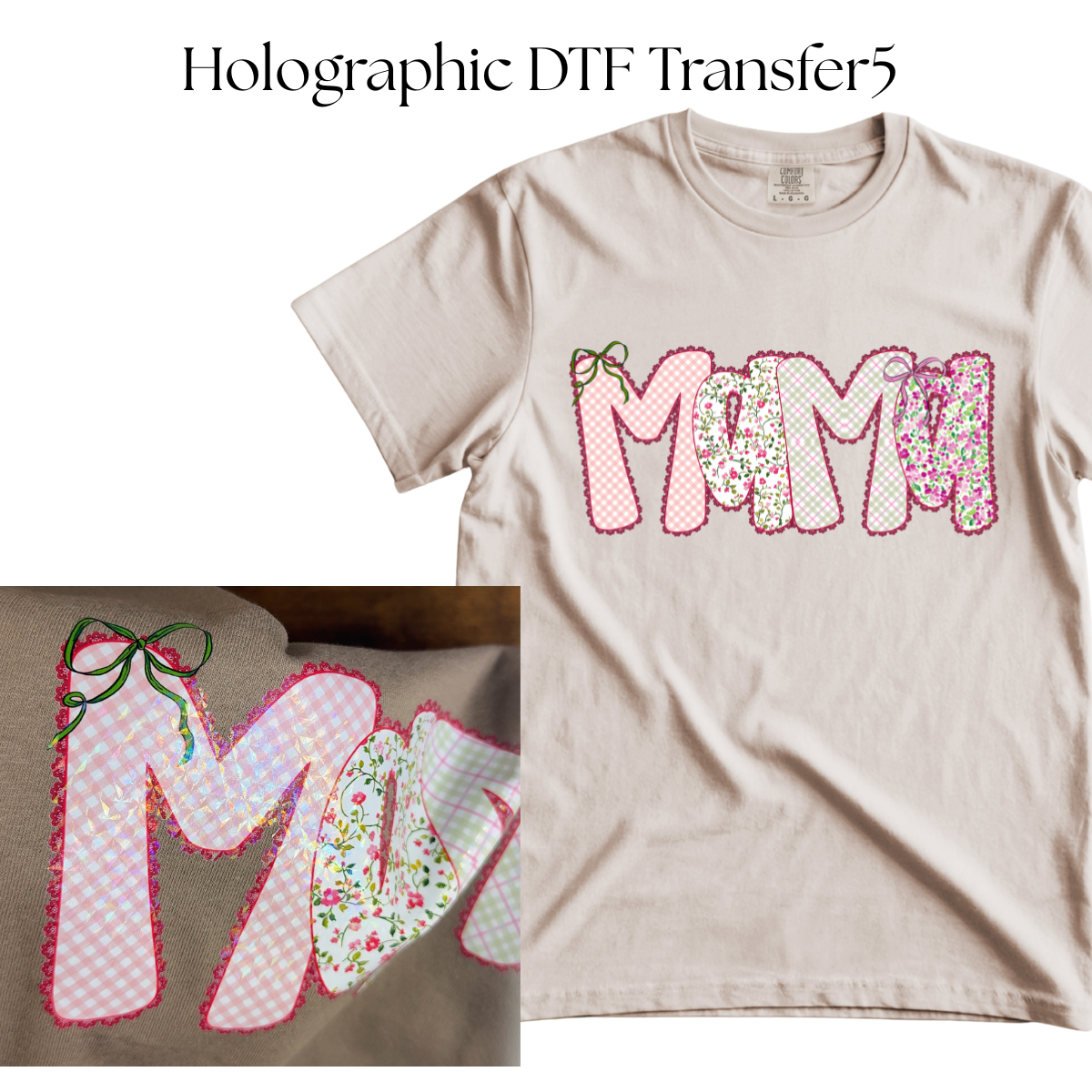 HOLOGRAPHIC Pink Floral Mama DTF Transfer