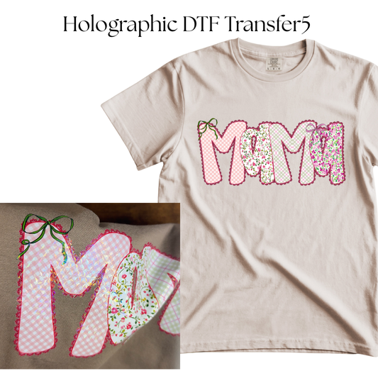 HOLOGRAPHIC Pink Floral Mama DTF Transfer