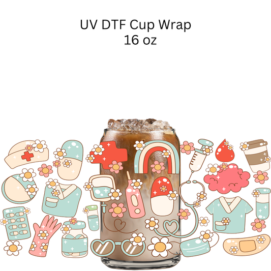 Nurse Floral Stuff UV DTF Cup Wrap