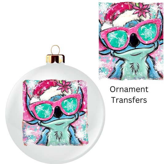 Blue Alien Christmas Glasses Ornament Transfer UV DTF