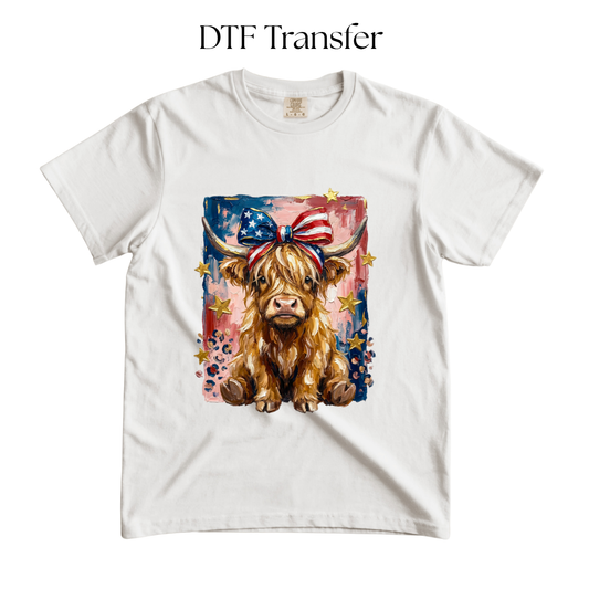 Patriotic Cow with Bow DTF Transfers