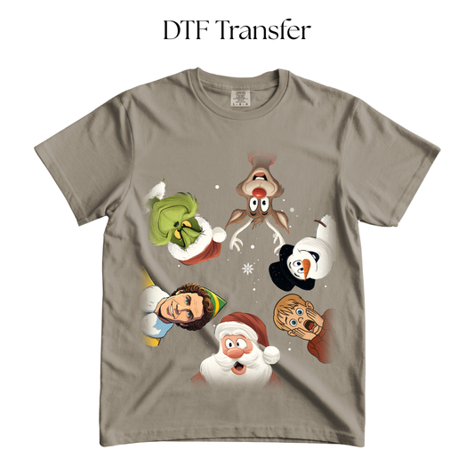 Christmas Cartoons Looking Down DTF Transfer