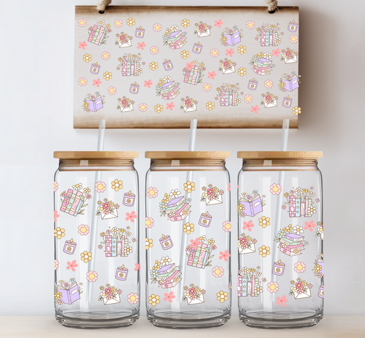 Floral Books and Evelopes UV DTF Cup Wrap