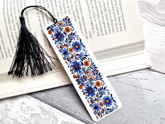 Blue Floral UV Bookmark DOUBLE SIDED