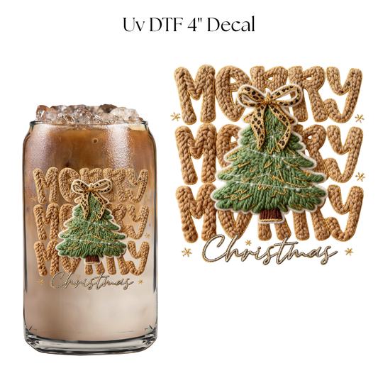Christmas Neutrals Cheetah Faux Yarn 4” UV DTF Decal
