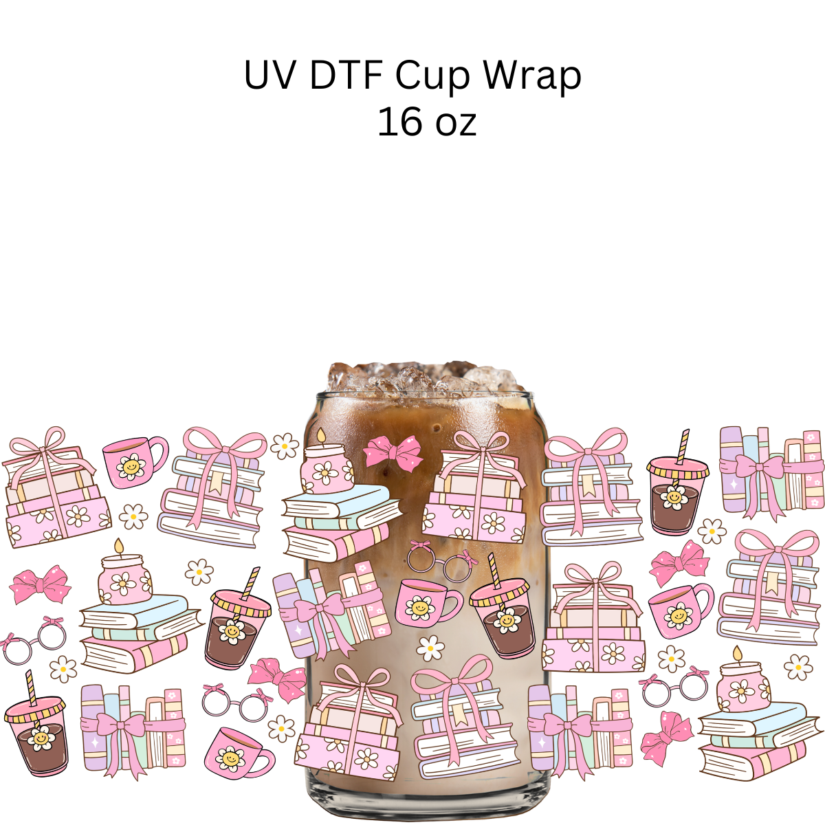 Book Stacks and Iced Coffee UV DTF Cup Wrap