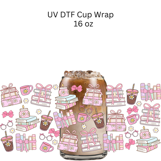 Book Stacks and Iced Coffee UV DTF Cup Wrap