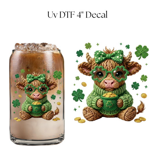 St. Patricks Day Cow Faux Yarn 4” UV DTF Decal