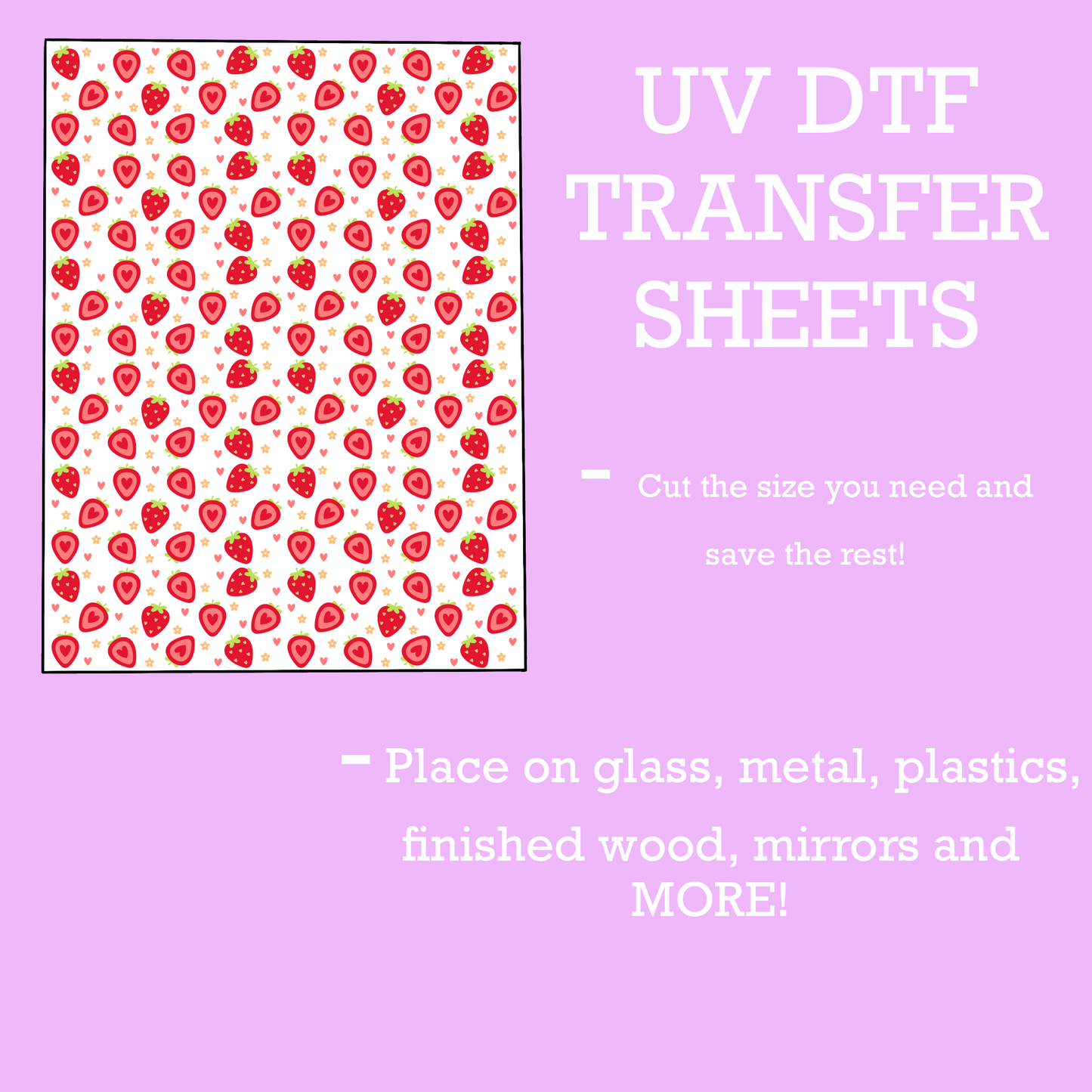 Strawberry Hearts UV DTF SHEET