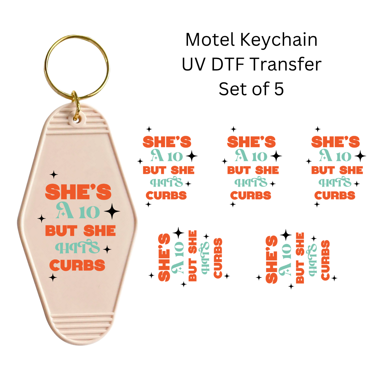 Shes a 10 But Hits Curbs Set of 5 Keychain Transfers