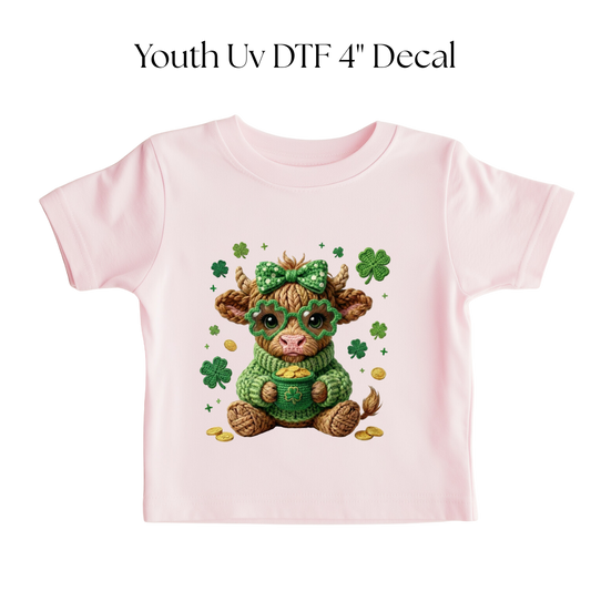 YOUTH St. Patricks Day Cow Faux Yarn DTF Transfer