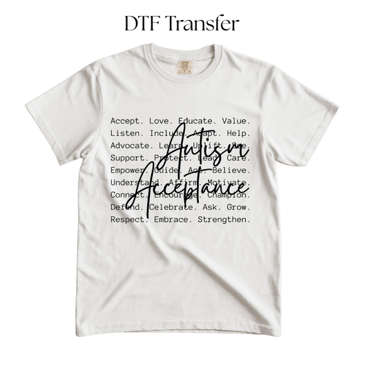 Autism Acceptance Single Color DTF Transfer