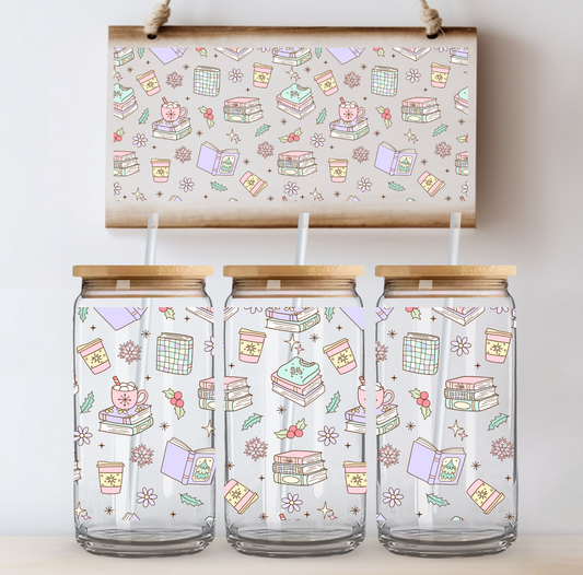 Winter Pastel Books UV DTF Cup Wrap