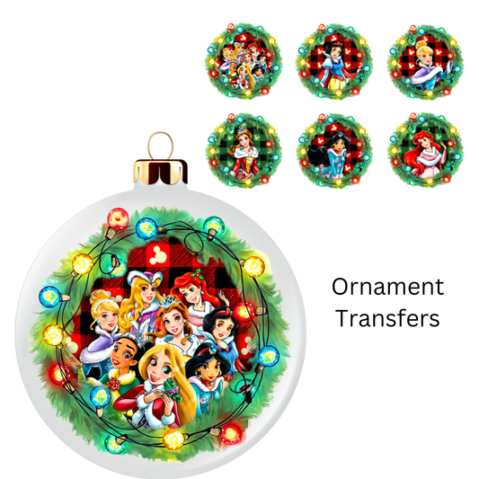 Christmas Princess Set of Six Ornaments Sheet UV DTF DOUBLE SIDED