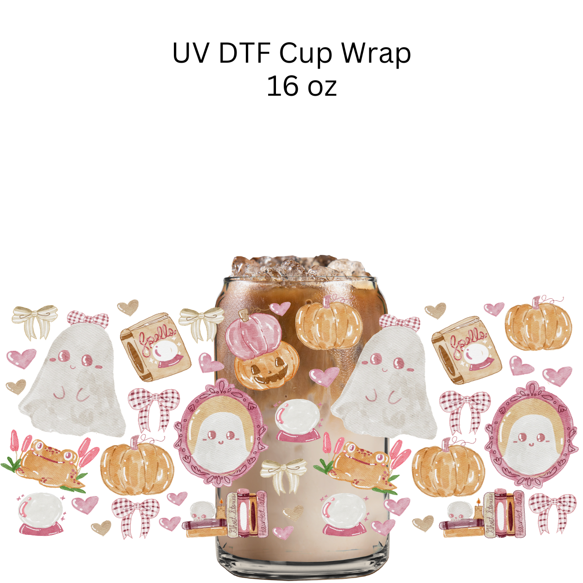 Pink Cute Fall Ghostie Wrap UV DTF Cup Wrap