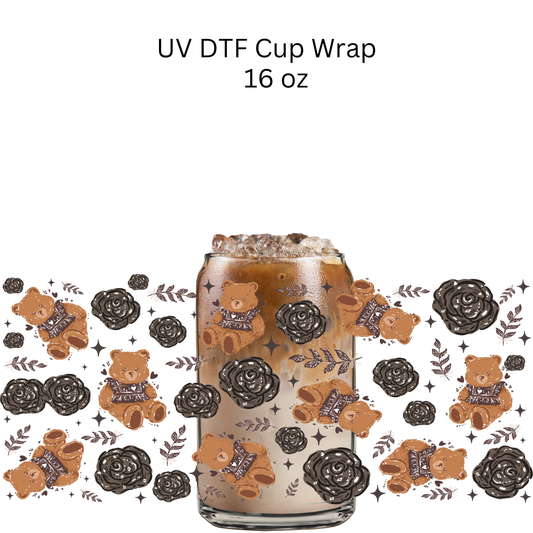 Black Rose Teddy UV DTF Cup Wrap