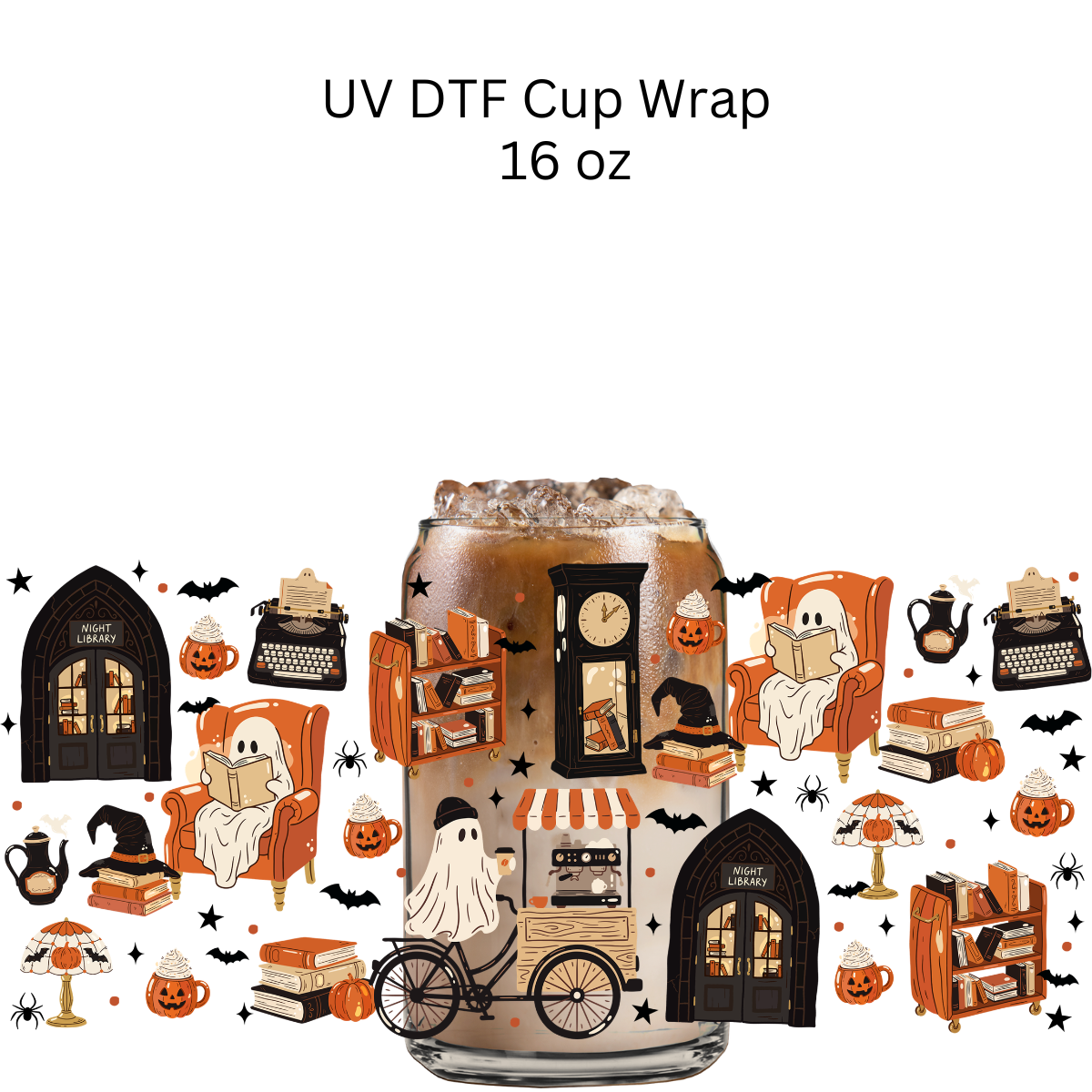 Night Library Ghost UV DTF Cup Wrap
