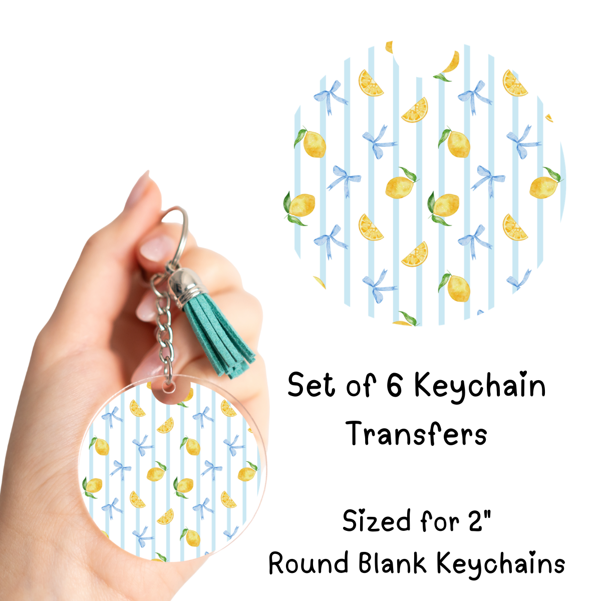 Limes and Blue Bows Round Keychain Transfer