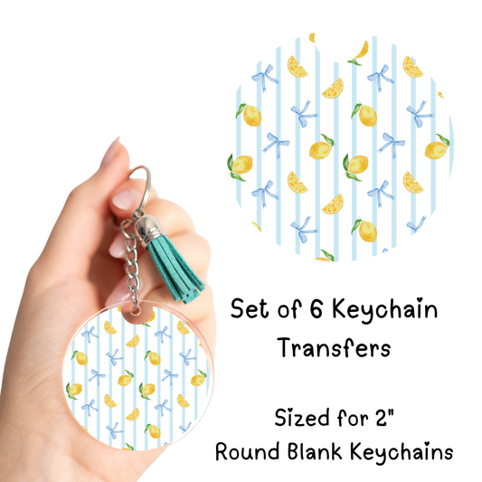 Limes and Blue Bows Round Keychain Transfer